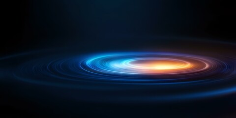 Poster - glowing spiral of blue and orange light against dark background creates dynamic motion effect, suita