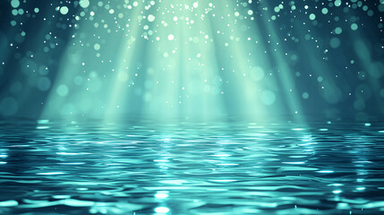 Poster - Bright blue ocean with sunlight streaming through the water creating beautiful patterns and shimmering effects vibrating with life.
