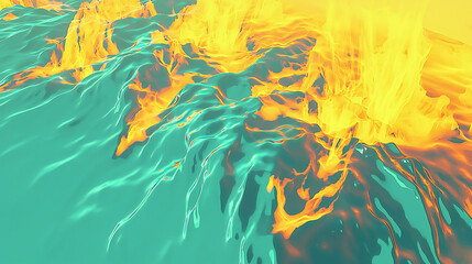 Poster - fiery flames in the water creating an enigmatic scene with shimmering light and fluid motion under a