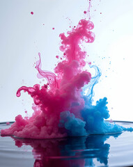 Poster - Captivating Display, High-Resolution Stock Photo Showcasing the Elegant and Mesmerizing Interaction of Pink and Blue Liquid Colors in a Dynamic Formation