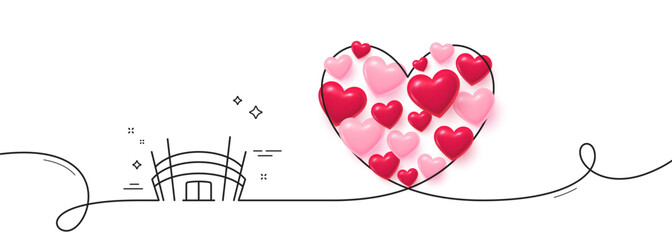 Poster - arena stadium line icon. continuous line big heart. competition building sign. sport complex symbol.