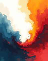 Poster - Dynamic interplay of red, orange, blue and white hues in a visually striking abstract composition conveying energy and movement with an artistic flourish