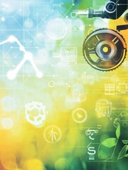 Poster - Dynamism of energy innovation blending fossil fuel power and renewable technology in a vivid creative background