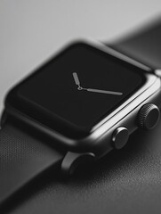 Poster - Modern smartwatch with sleek monochrome watch face and high-tech design captured in a close-up perspective highlighting its elegance and functionality