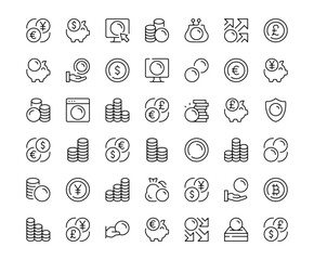 Leinwandbilder - Coin icons. Outline symbols collection. Premium vector line icons set