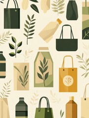 Poster - Modern design showcasing reusable grocery bags and sustainable packaging in earthy tones for eco-friendly living Generative AI