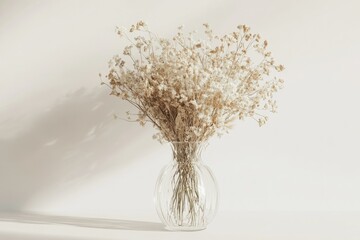 Aufkleber - Elegant glass vase filled with delicate, dried white flowers, creating a soft and serene atmosphere against a neutral background.
