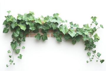 Poster - A lush green ivy vine cascades across a textured brick surface against a stark white backdrop, highlighting the plant's natural beauty.