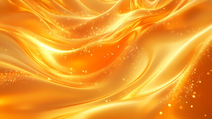 Wall Mural - Glowing golden waves with shimmering particles in an abstract background for creative designs. Wispy Brilliance. Illustration