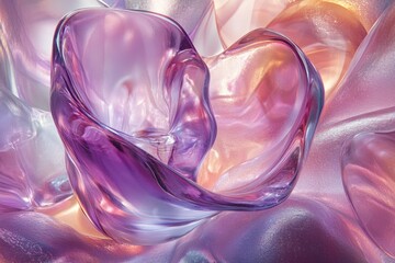 Poster - Abstract image featuring translucent, fluid shapes with a gradient of pink, purple and orange hues, creating a visually stunning effect.