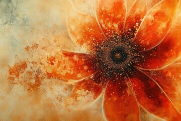 Poster - An artistic, abstract depiction of a flower with warm orange tones and textured details, creating visual interest.