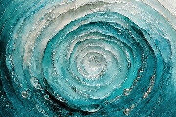 Leinwandbilder - A swirling abstract of turquoise and white hues, resembling a frozen vortex with delicate bubbles.