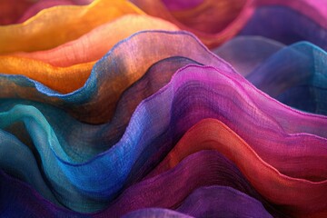 Poster - Abstract layers of sheer fabric in a rainbow of vibrant colors create a flowing, undulating texture.