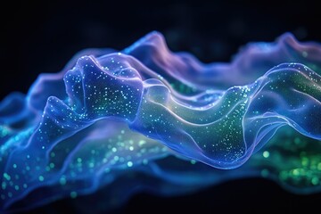 Aufkleber - Abstract wave-like forms in blue and purple, adorned with sparkling lights, creating a futuristic and ethereal ambiance.