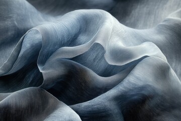 Poster - Delicate, flowing fabric in shades of blue and white, creating soft, dreamy folds and a sense of ethereal movement.