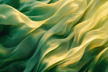 Aufkleber - Abstract close-up of flowing green and yellow fabric, showcasing soft waves and gentle color transitions.