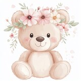 cute teddy bear with flowers for baby nursery