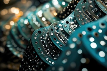 Aufkleber - A mesmerizing macro shot of stacked, teal circuit boards, creating a futuristic, technological spiral effect.