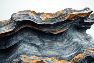 Aufkleber - Close-up of layered rock formation with grey and gold hues, revealing intricate patterns and textures shaped over time.