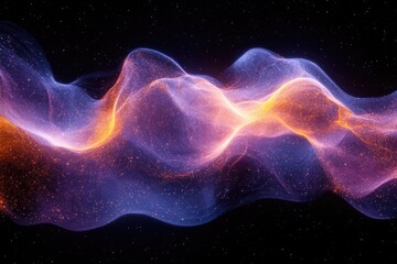 Poster - Abstract cosmic wave, shimmering particles flow through space, creating a ethereal, dreamlike, beautiful, bright and mesmerizing scene with a dark background