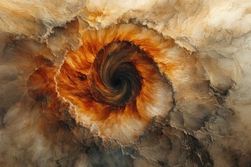 Aufkleber - An abstract art piece resembling a vortex or geological formation with warm tones of brown, orange, and beige in a spiral structure.