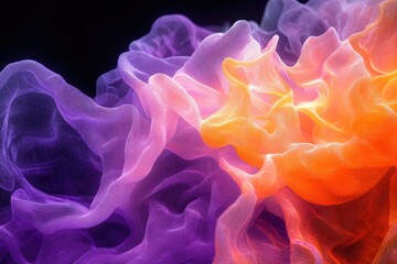 Leinwandbilder - Abstract mesh of undulating shapes, blending from purple to pink to orange, against a dark background, creating a vibrant, flowing effect.