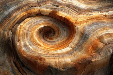 Leinwandbilder - A mesmerizing close-up shot reveals a swirling pattern of layered rock with earthy tones and textures, creating a captivating natural abstract.