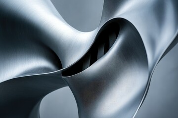 Fototapete - Abstract metal sculpture with flowing curves and a modern, industrial aesthetic. Silver tones with deep shadows.