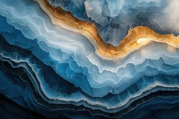 Aufkleber - Abstract view of layered blue and gold mineral deposits, resembling an earthy geological formation.