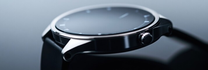 Poster - Modern smartwatch close-up with sleek design and monochrome watch face emphasizing high-tech aesthetics