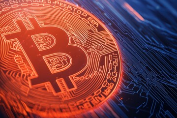 Poster - Bitcoin symbol on digital circuit background design