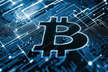 Poster - Digital cryptocurrency concept with bitcoin symbol