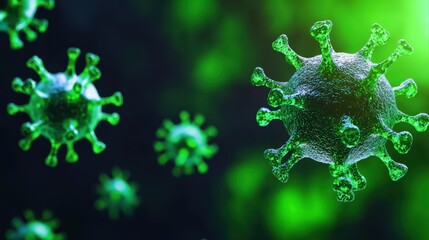 Poster - Green virus particles on dark background in close-up