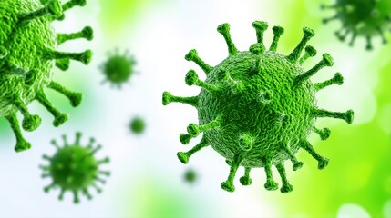 Poster - Green virus cells floating in light background