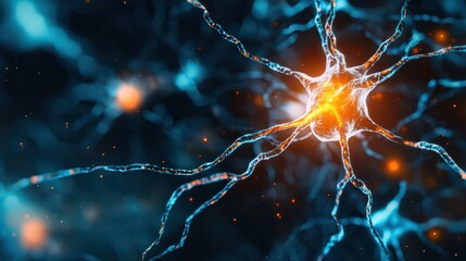 Poster - Glowing neuron with synapses and electric signals