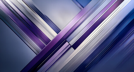 Poster - abstract geometric composition with angled lines and planes in shades of blue, purple, and silver, c