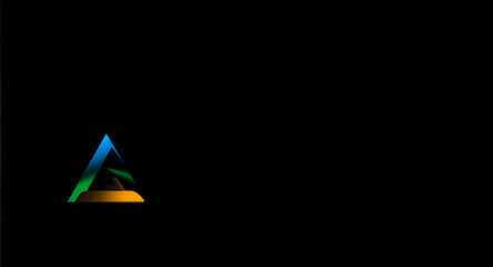 Aufkleber - a colorful triangle shape with blue, green, and orange gradient is positioned on a black background.