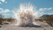 © mevi - Large White Explosion in Arid Desert Landscape Under Bright Sunlight