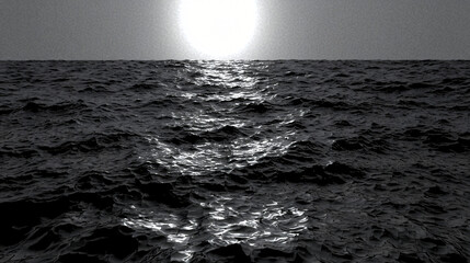Poster - sun shining over the ocean with gentle waves under soft light diffusion creating a breathtaking land