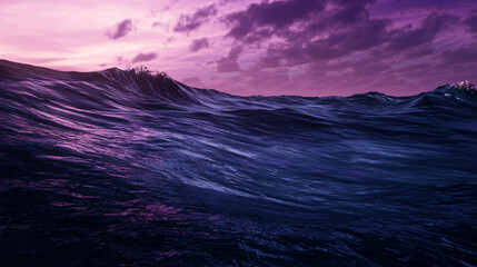 Poster - majestic ocean wave crashing against the shore during twilight with a glorious glow illuminating the