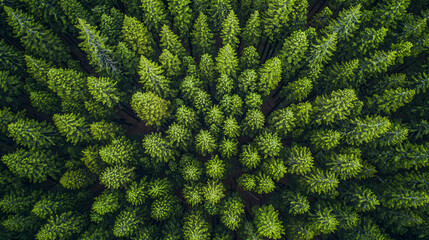 Poster - Vibrant forest scene featuring a dense canopy of green trees bathed in soft ambient glow creating a refreshing natural landscape.