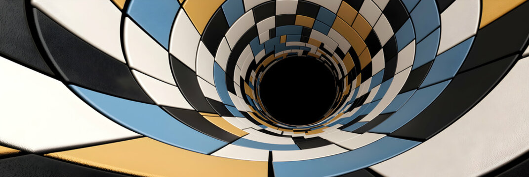 Abstract Geometric Spiral Pattern with Blue Gold and Black Colors