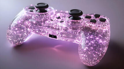 Poster - Luminous Pink Video Game Controller with Glowing Particles