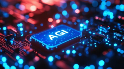 Poster - Glowing blue AGI button. Technology background