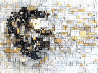 Fototapete - Abstract Gold Black White Cube Geometric 3D Pattern