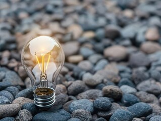 Poster - Beautiful view of light bulb symbolizing ideas and innovation on stony floor