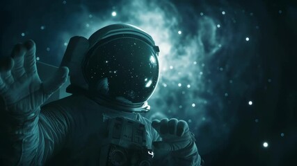 Poster - astronaut floats in the vast expanse of space, surrounded by distant stars and nebulae, extending th
