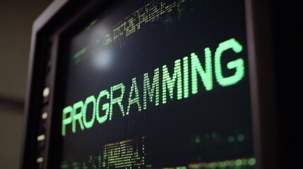 Aufkleber - Blue programming word text on monitor screen. Coding concept. Technology background