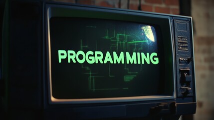 Aufkleber - Blue programming word text on monitor screen. Coding concept. Technology background