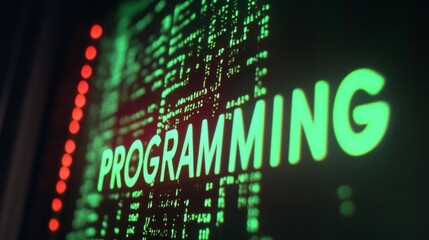Aufkleber - Blue programming word text on monitor screen. Coding concept. Technology background